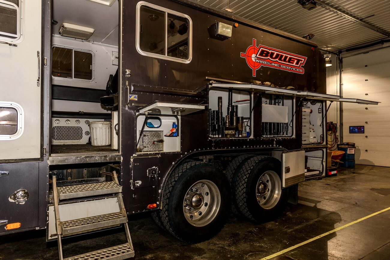 Bullet Wireline unit staged inside the shop